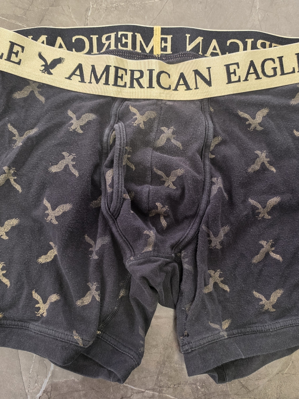 American Eagle Outfitters Navy Boxer Briefs with Tan Waistband and Eagle Print